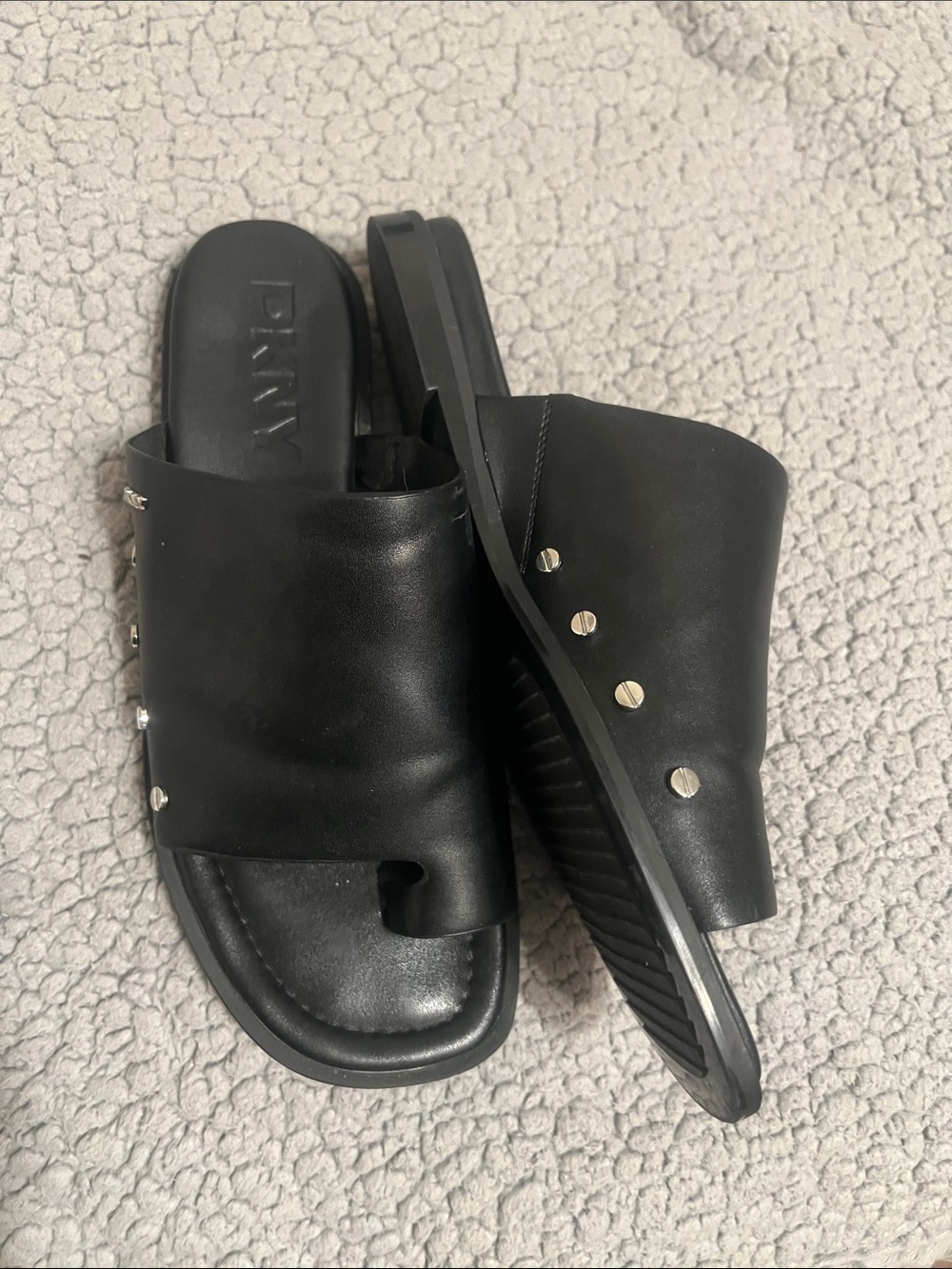 DKNY Black Slip-On Flat Sandals - Picture 4 of 6